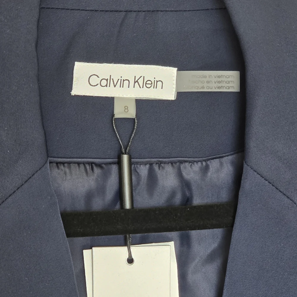 NWT Calvin Klein Women's Navy Rouched Sleeve Blazer Size 8 Career Work Business